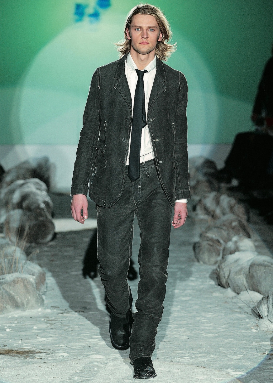 FW2004 "NEIL BARRETT" overdyed denim tailored jacket