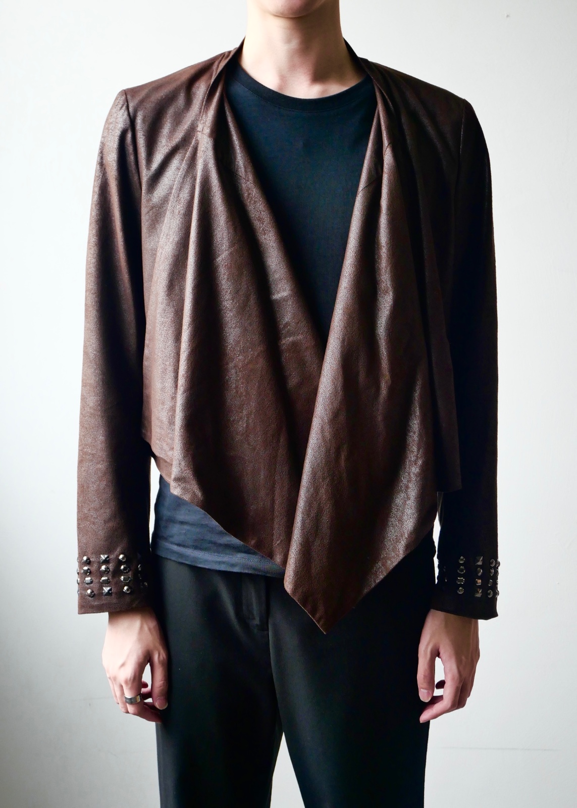 sleeve studs leather cardigan
