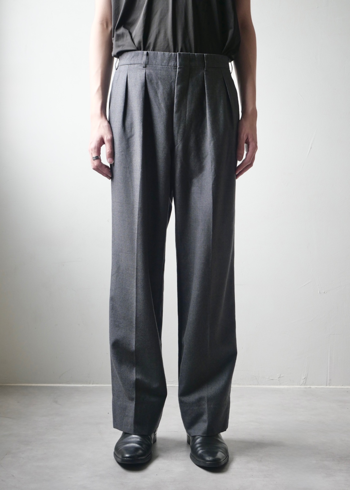 2 tuck wide straight grey slacks