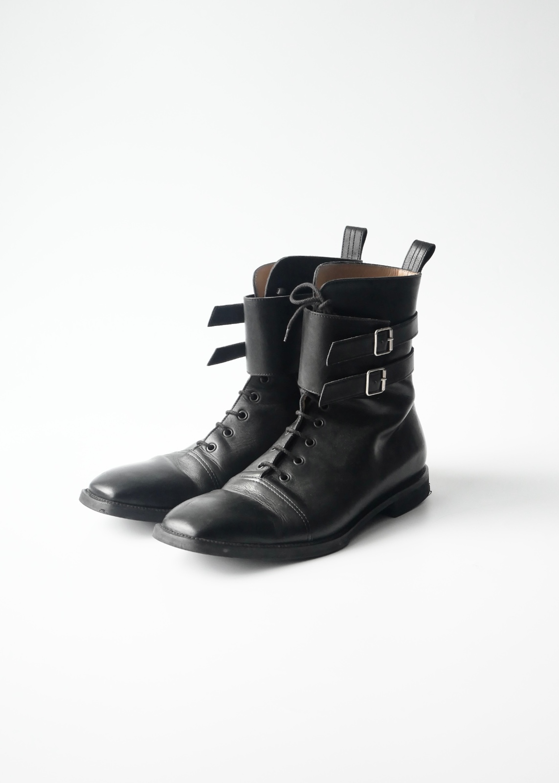 2000s LOEWE double belted ankle leather boots