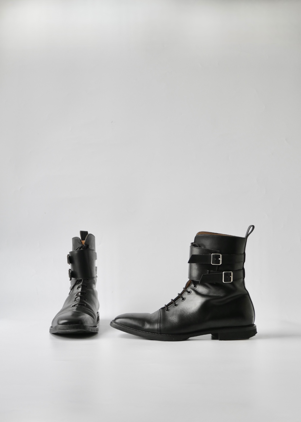2000s LOEWE DOUBLE BELTED ANKLE LEATHER BOOTS