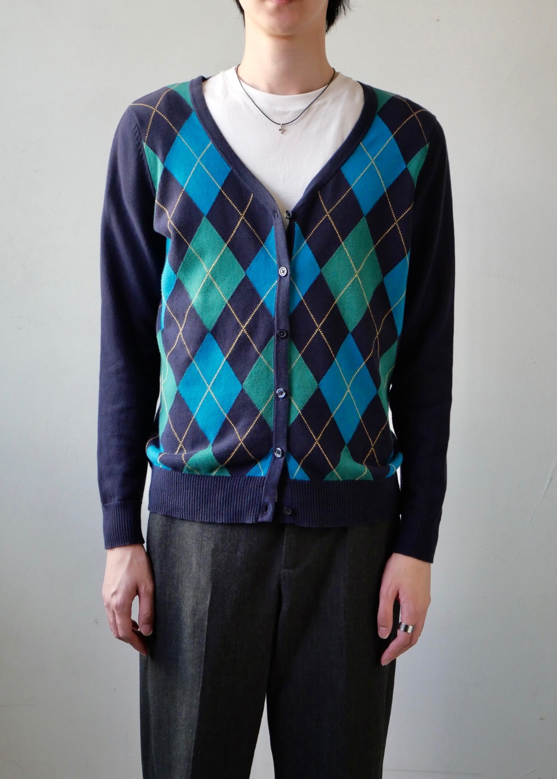 Multi-Color Argyle V-Neck Cardigan